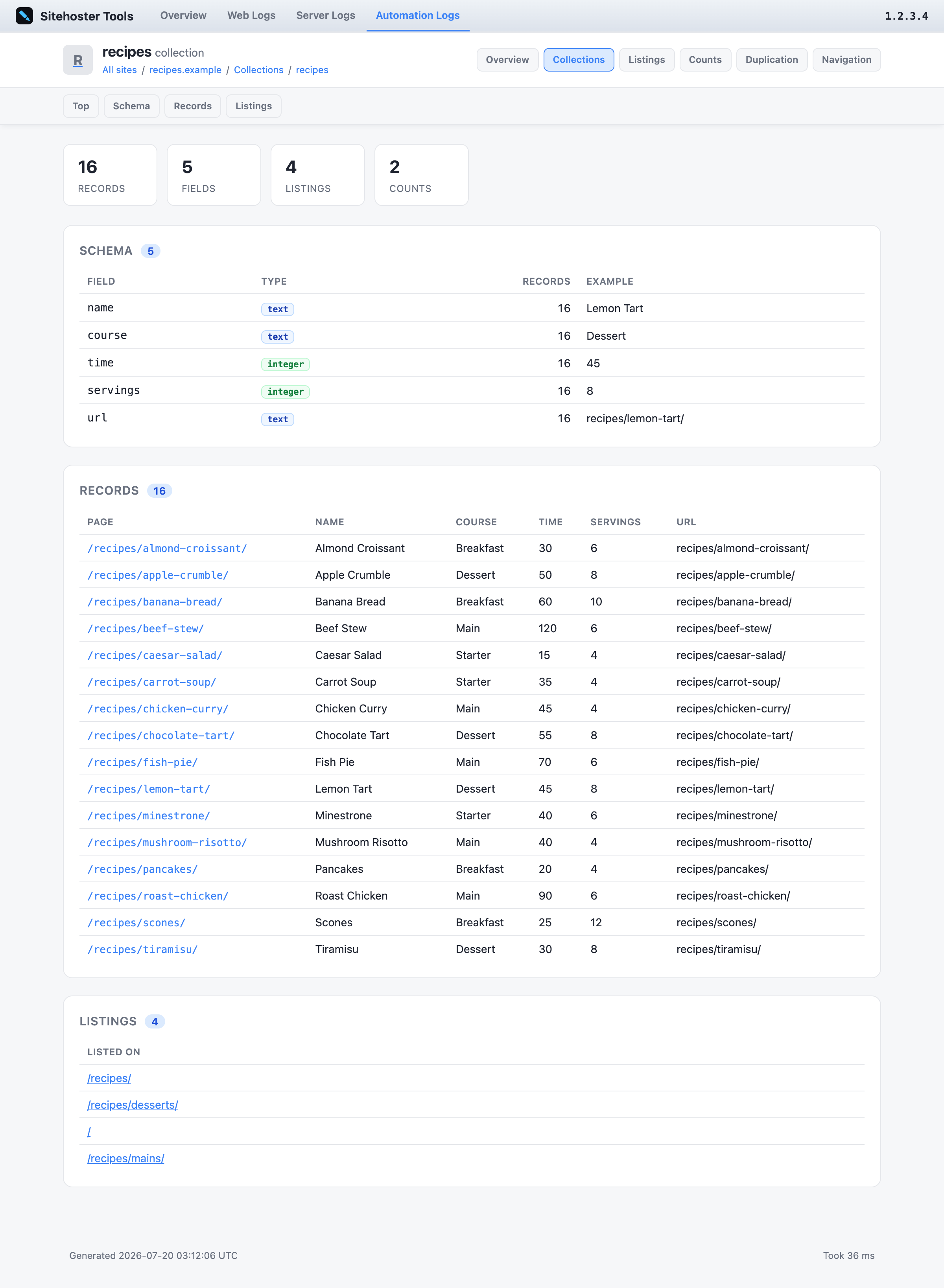 A collection's schema and records