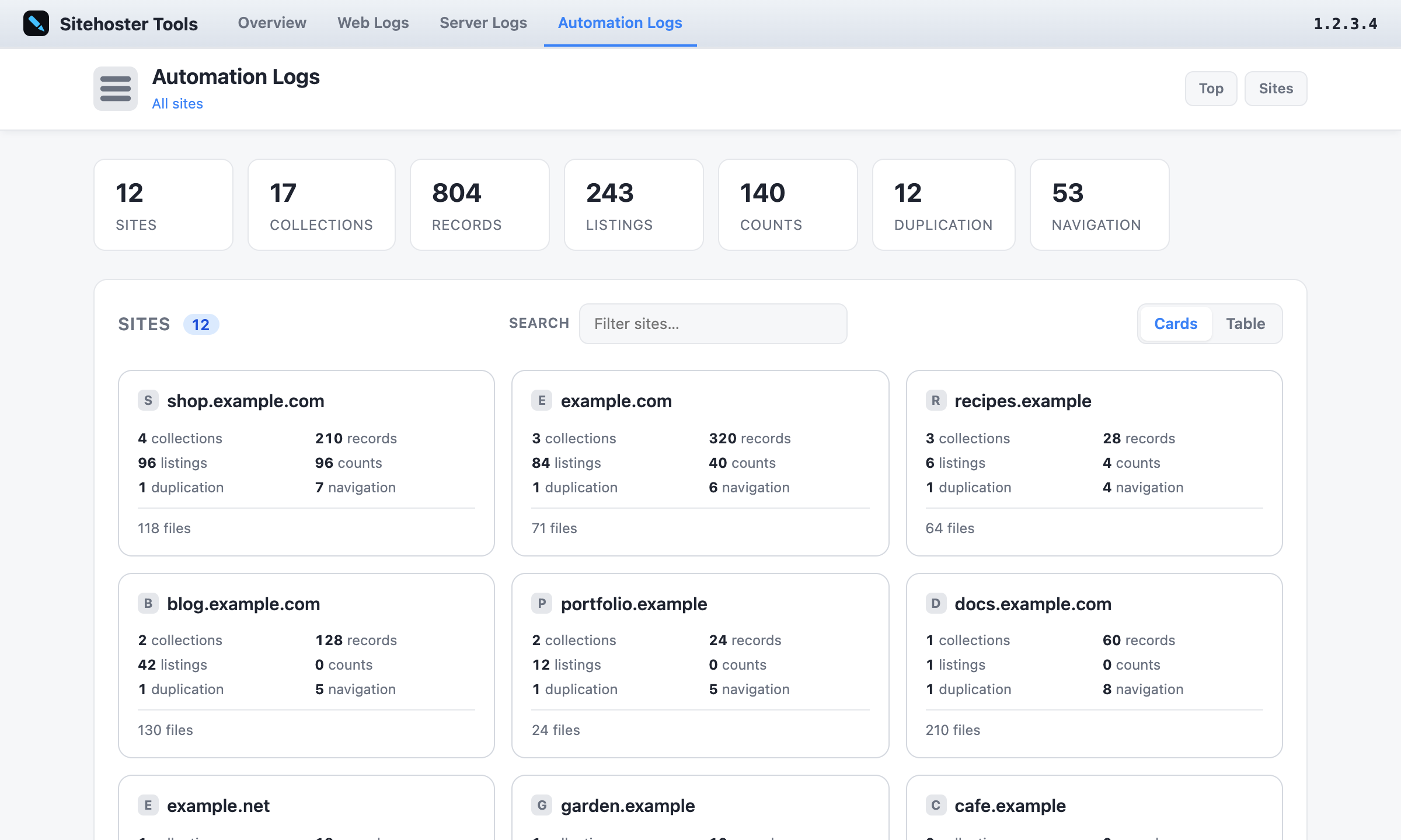 Automation Logs all-sites view