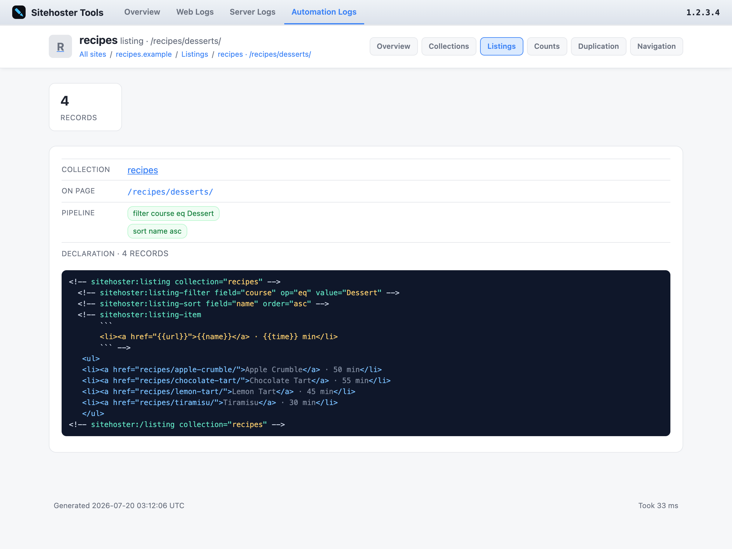 A listing's pipeline and template